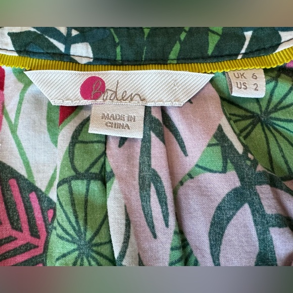 Boden Heather Parrot Print Blouse Size 2 Palm Leaf Paradise Jungle Long Sleeve - Picture 13 of 16